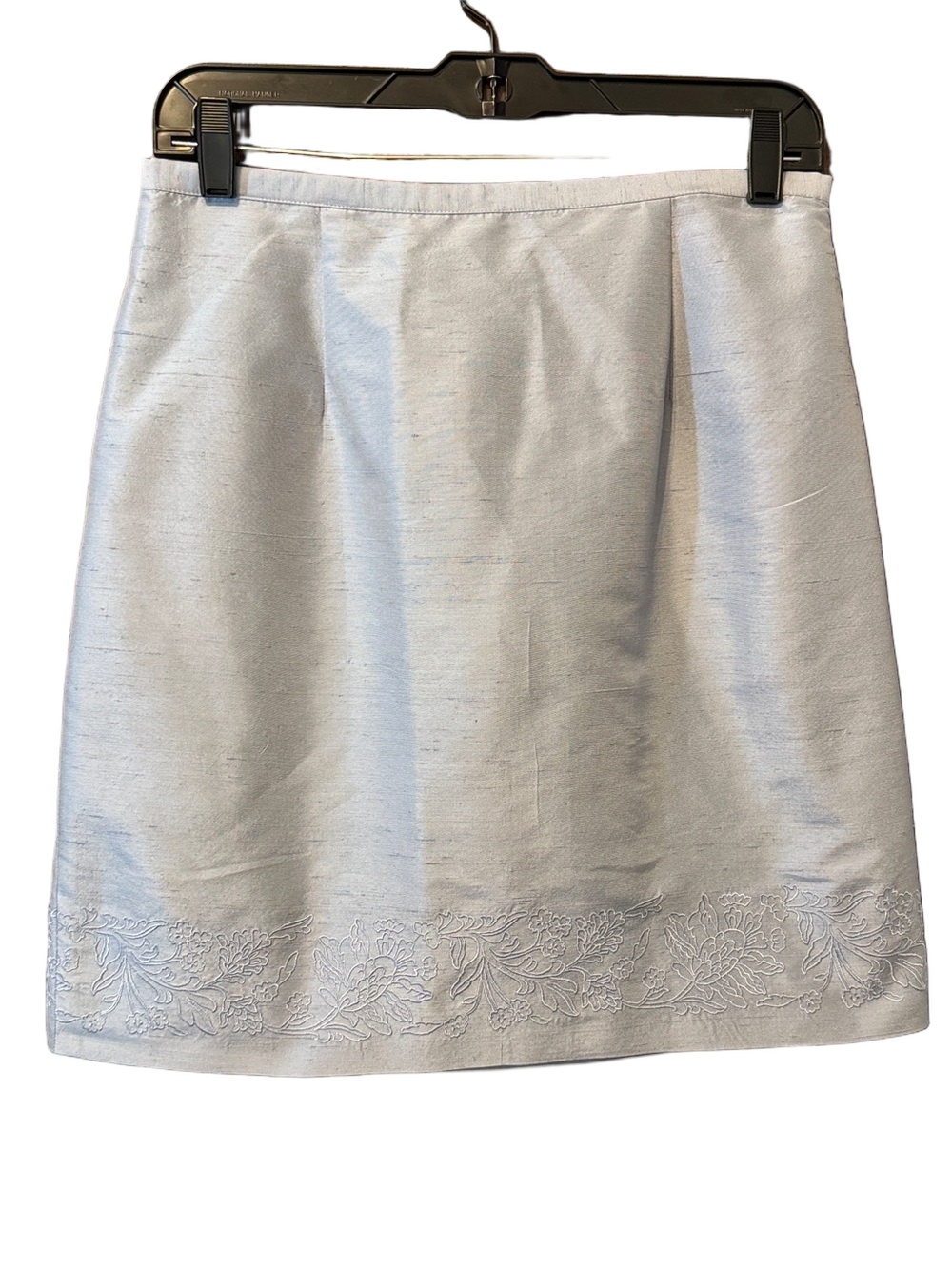 Ann Taylor 100% Silk Light Blue Pencil Skirt with Embroidered Hem Size 10